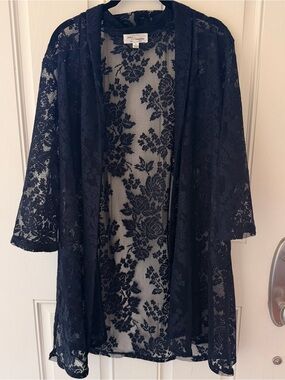 Lightweight Navy Lace Swim Cover-Up Kimono